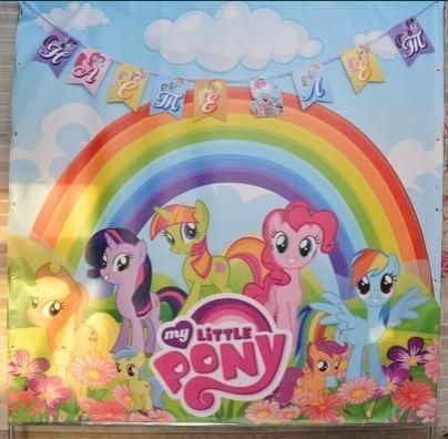 Баннер 2х2м "Маленькие Пони / Little Pony, радуга" на день рождения - Фотозона (виниловый) - ТС_Баннер_2х2_Малпони_рус фото