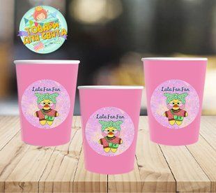 Стаканчики "Лалафанфан" розовые с круглой наклейкой (поштучно) одноразовые ТС_сткнч_Лалафанфан фото