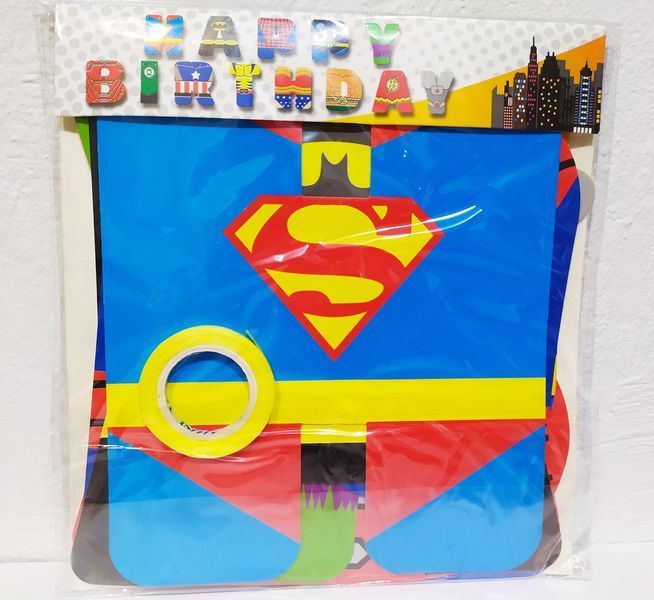 Гирлянда Happy Birthday фигурная в стиле "Супергерои" (разноцветные фигурки) до 4,5-х метров PS_гирл_суперг_фигур_4.5м фото