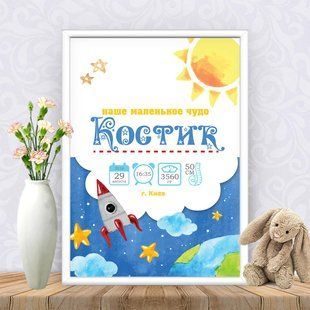 Метрика "Космос" Печать в виде постера А3 ТС_метр_космос_ПечА3+рамка фото