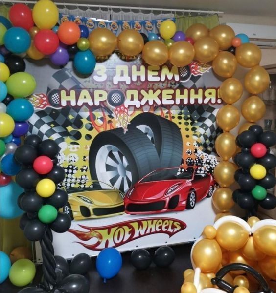 Баннер 2х2м Хот Вилс / Hot Wheels (колеса) - Фотозона (виниловый) на день рождения - ТС_Бнр_2х2_ХотВилс(колеса фото