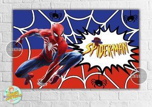 Плакат "Спайдермен / Человек Паук" красно-синий 120х75 см, на детский День рождения - ТС_плакат_Спайдермен_120х фото